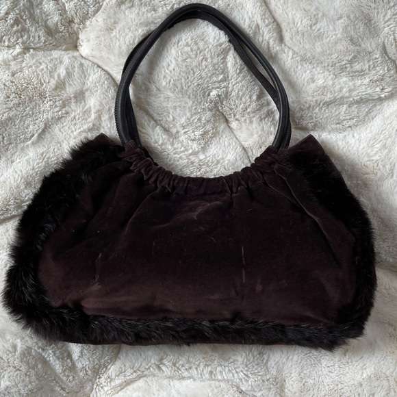 HYPE brown velvet and fur bag designer fun elegance - Picture 3 of 11